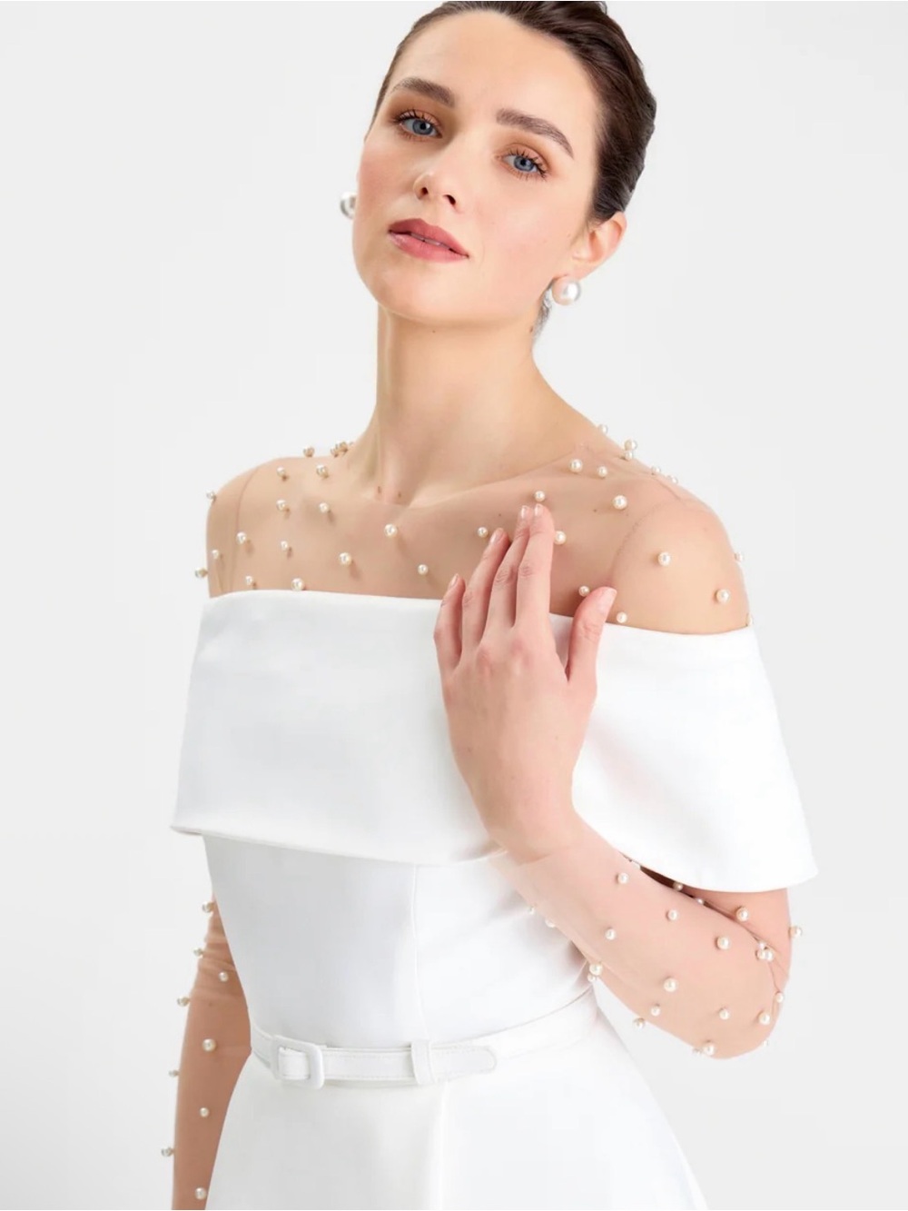 Nadine Merabi Hettie Pearl Embellished Mesh Bodysuit XL / US 12 Never Worn